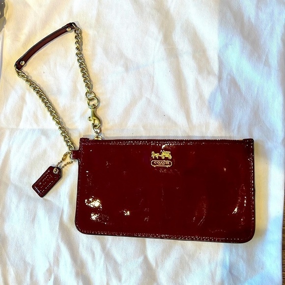 Coach 47941 Madison Dark Red Wine Patent Leather Chain Wristlet/Clutch - Picture 2 of 9